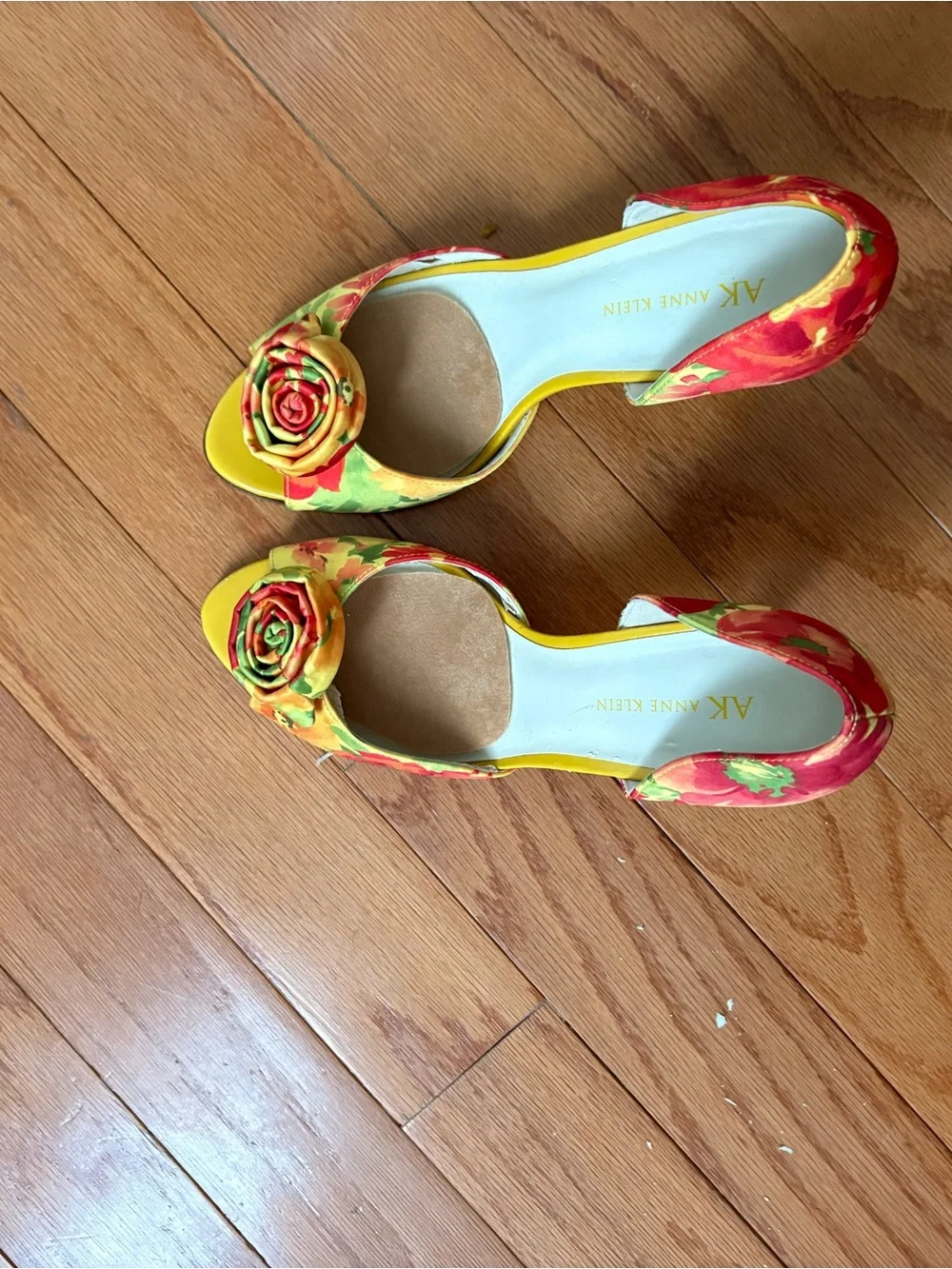 Anne Klein Yellow Floral D'Orsay Heels